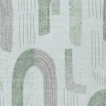 9' X 12' Mint Green And Gray Geometric Washable Indoor Outdoor Area Rug