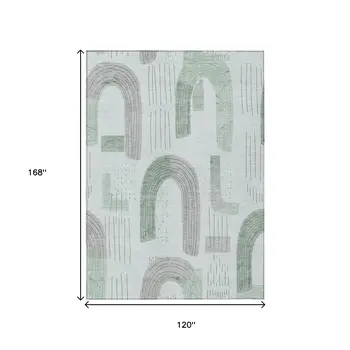 10' X 14' Mint Green And Gray Geometric Washable Indoor Outdoor Area Rug