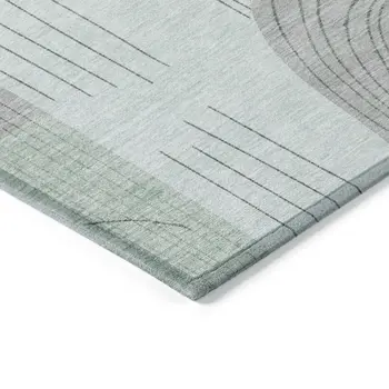 10' X 14' Mint Green And Gray Geometric Washable Indoor Outdoor Area Rug