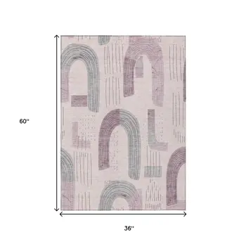 3' X 5' Pink And Gray Geometric Washable Indoor Outdoor Area Rug