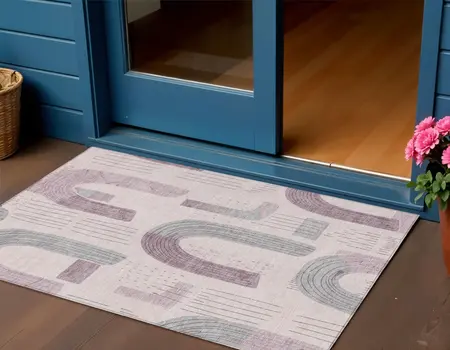 3' X 5' Pink And Gray Geometric Washable Indoor Outdoor Area Rug