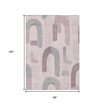 8' X 10' Pink And Gray Geometric Washable Indoor Outdoor Area Rug