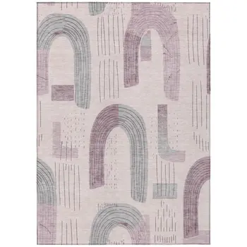 8' X 10' Pink And Gray Geometric Washable Indoor Outdoor Area Rug