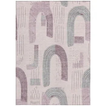 8' X 10' Pink And Gray Geometric Washable Indoor Outdoor Area Rug