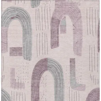 9' X 12' Pink And Gray Geometric Washable Indoor Outdoor Area Rug