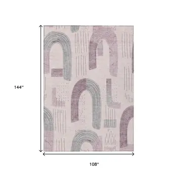9' X 12' Pink And Gray Geometric Washable Indoor Outdoor Area Rug