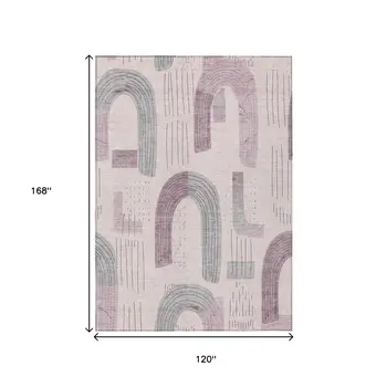 10' X 14' Pink And Gray Geometric Washable Indoor Outdoor Area Rug