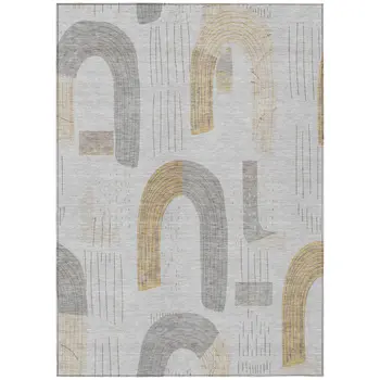 3' X 5' Silver And Gold Geometric Washable Indoor Outdoor Area Rug