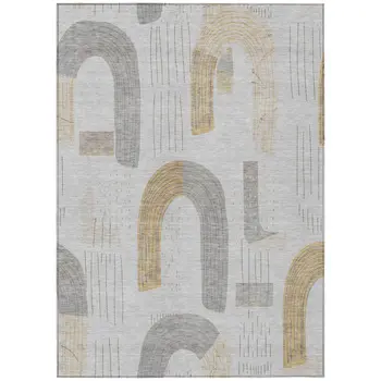 5' X 8' Silver And Gold Geometric Washable Indoor Outdoor Area Rug
