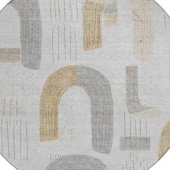 8' Silver And Gold Round Geometric Washable Indoor Outdoor Area Rug