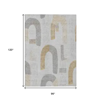 8' X 10' Silver And Gold Geometric Washable Indoor Outdoor Area Rug