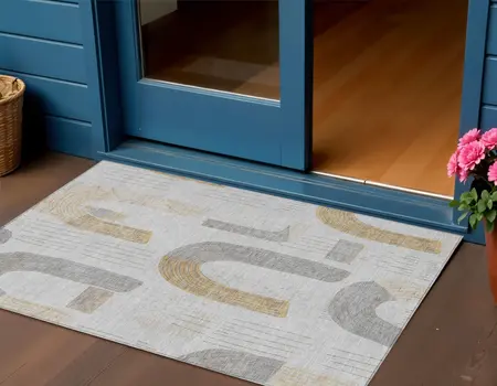 8' X 10' Silver And Gold Geometric Washable Indoor Outdoor Area Rug