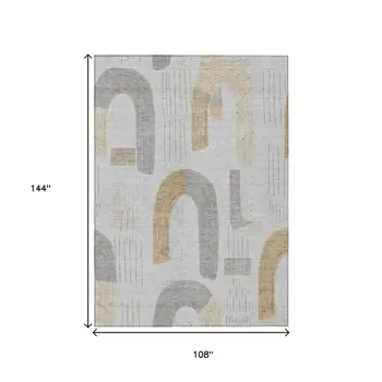 9' X 12' Silver And Gold Geometric Washable Indoor Outdoor Area Rug