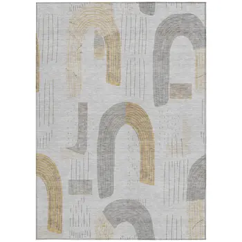 10' X 14' Silver And Gold Geometric Washable Indoor Outdoor Area Rug