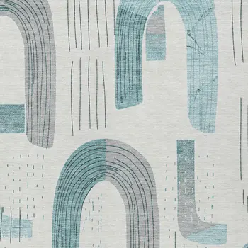 3' X 5' Teal Blue And Gray Geometric Washable Indoor Outdoor Area Rug