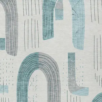 8' X 10' Teal Blue And Gray Geometric Washable Indoor Outdoor Area Rug
