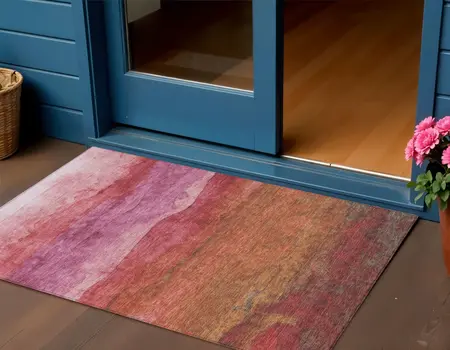 3' X 5' Blush Mauve And Rust Abstract Washable Indoor Outdoor Area Rug