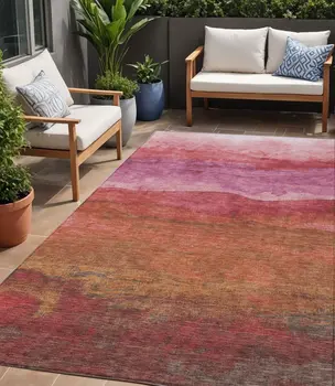 5' X 8' Blush Mauve And Rust Abstract Washable Indoor Outdoor Area Rug