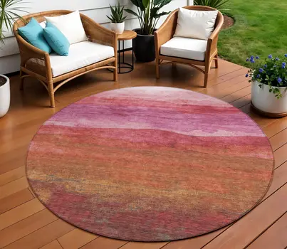 8' Blush Mauve And Rust Round Abstract Washable Indoor Outdoor Area Rug