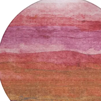 8' Blush Mauve And Rust Round Abstract Washable Indoor Outdoor Area Rug