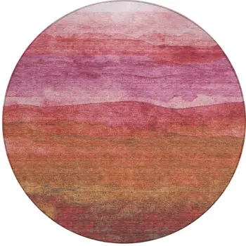 8' Blush Mauve And Rust Round Abstract Washable Indoor Outdoor Area Rug