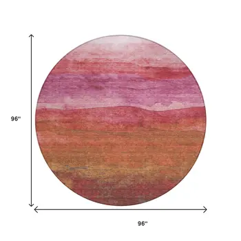 8' Blush Mauve And Rust Round Abstract Washable Indoor Outdoor Area Rug