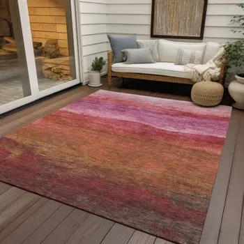 9' X 12' Blush Mauve And Rust Abstract Washable Indoor Outdoor Area Rug