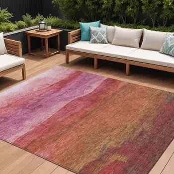 10' X 14' Blush Mauve And Rust Abstract Washable Indoor Outdoor Area Rug