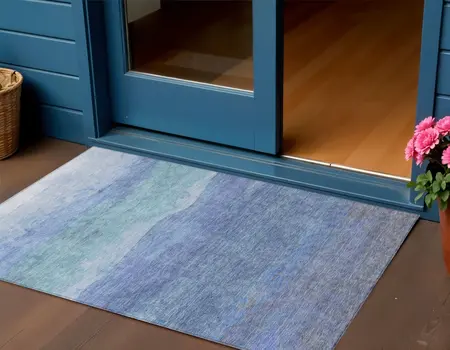 3' X 5' Blue Teal Blue And Sky Blue Abstract Washable Indoor Outdoor Area Rug