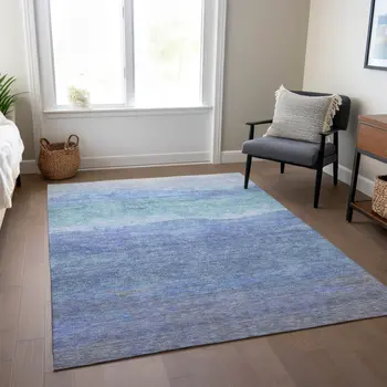 8' X 10' Blue Teal Blue And Sky Blue Abstract Washable Indoor Outdoor Area Rug