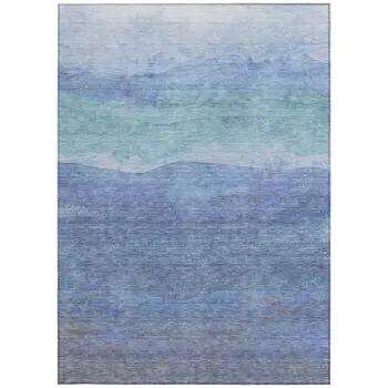 9' X 12' Blue Teal Blue And Sky Blue Abstract Washable Indoor Outdoor Area Rug