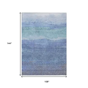 9' X 12' Blue Teal Blue And Sky Blue Abstract Washable Indoor Outdoor Area Rug