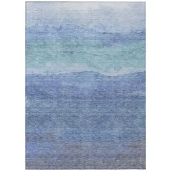 9' X 12' Blue Teal Blue And Sky Blue Abstract Washable Indoor Outdoor Area Rug