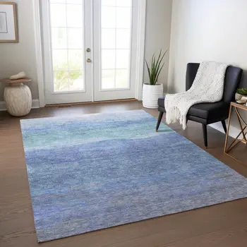 9' X 12' Blue Teal Blue And Sky Blue Abstract Washable Indoor Outdoor Area Rug