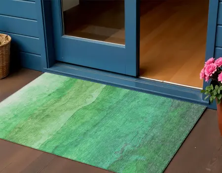 3' X 5' Green And Mint Green Abstract Washable Indoor Outdoor Area Rug