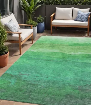 5' X 8' Green And Mint Green Abstract Washable Indoor Outdoor Area Rug