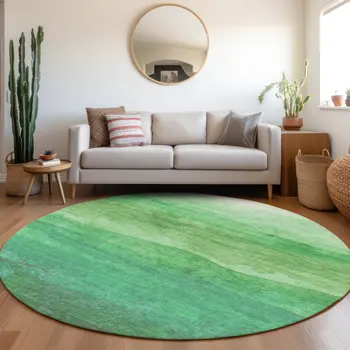 8' Green And Mint Green Round Abstract Washable Indoor Outdoor Area Rug