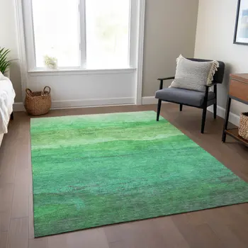 9' X 12' Green And Mint Green Abstract Washable Indoor Outdoor Area Rug