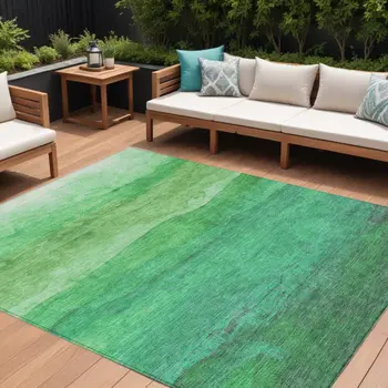 10' X 14' Green And Mint Green Abstract Washable Indoor Outdoor Area Rug