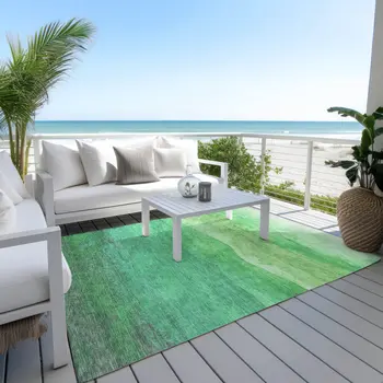 10' X 14' Green And Mint Green Abstract Washable Indoor Outdoor Area Rug