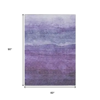 5' X 8' Purple And Lavender Abstract Washable Indoor Outdoor Area Rug