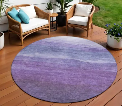 8' Purple And Lavender Round Abstract Washable Indoor Outdoor Area Rug