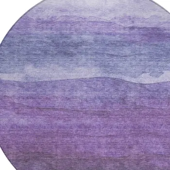 8' Purple And Lavender Round Abstract Washable Indoor Outdoor Area Rug