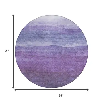 8' Purple And Lavender Round Abstract Washable Indoor Outdoor Area Rug