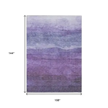 9' X 12' Purple And Lavender Abstract Washable Indoor Outdoor Area Rug
