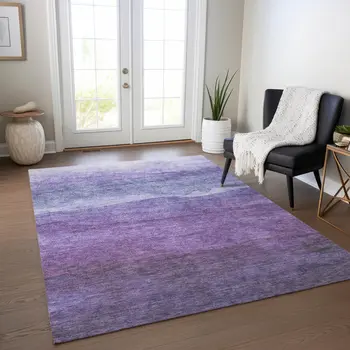 9' X 12' Purple And Lavender Abstract Washable Indoor Outdoor Area Rug