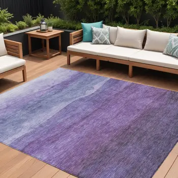 10' X 14' Purple And Lavender Abstract Washable Indoor Outdoor Area Rug