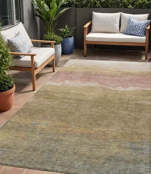 5' X 8' Tan And Beige Abstract Washable Indoor Outdoor Area Rug