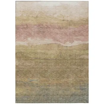 5' X 8' Tan And Beige Abstract Washable Indoor Outdoor Area Rug