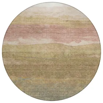 8' Tan And Beige Round Abstract Washable Indoor Outdoor Area Rug